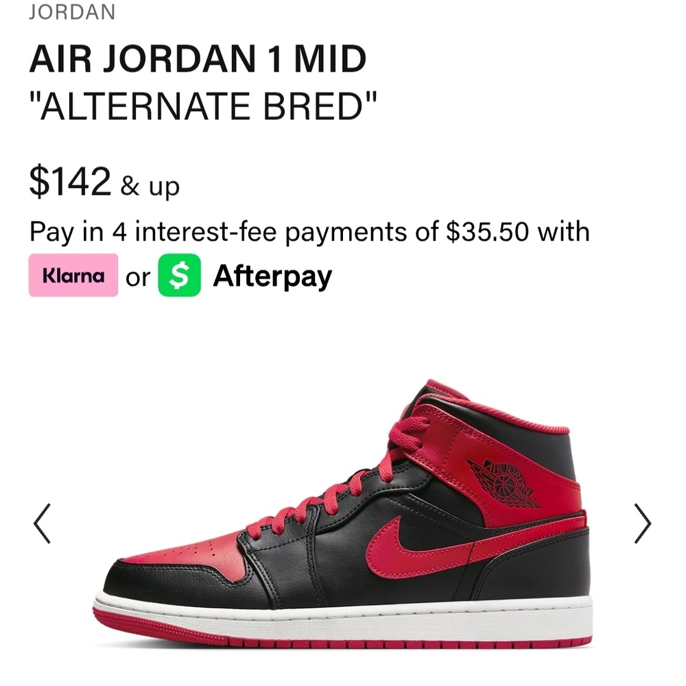 Air Jordan 1 Mid 'Alternate Bred' Sneakers. Lightly Worn.